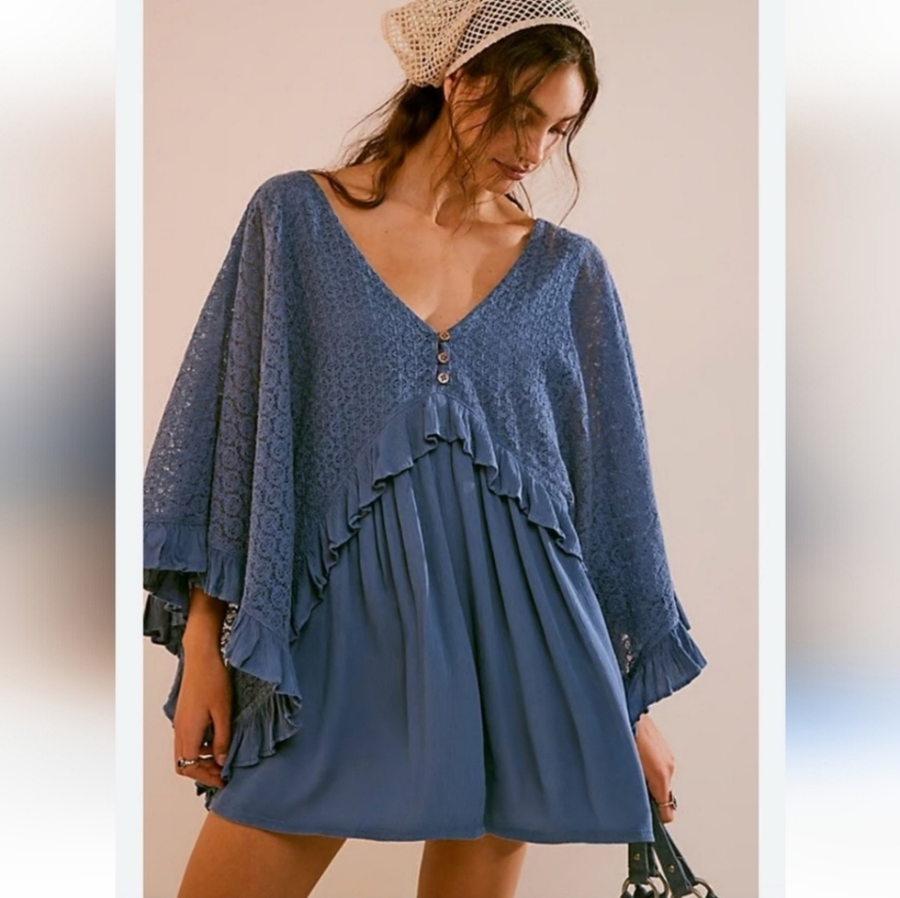 Free People As You Are Blue Romper Playsuit